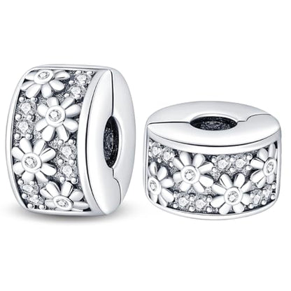 925 Sterling Silver Stopper Clip Charms for Bracelet Necklace Spacer Beads with 5A Cubic Zirconia Mother's Day Christmas DIY Gift for Women(2PCS) - style: Cloverleaf Retaining Clip