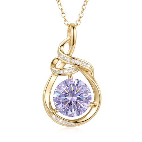 Teardrop Birthstone Necklace for Women 14K Gold/White Gold Elegant Ribbon Pendent Anniversary Love Birthday Gifts for Mom Women, 18"+2" Inches - color: Gold-06-June Birthstone