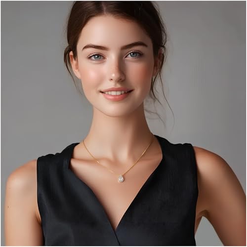 S925 Sterling Silver 14K Gold Necklace for Women Teardrop Cubic Zirconia Dainty Necklace Imitation Diamond Pear Cut CZ Pendant Necklaces for Women 18+2 Inch Jewelry Gift for Her - color: Gold