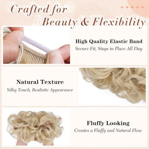 2PCS Messy Bun Hair Pieces Synthetic Hairpieces For Women Dirty Blonde | Messy Bun and Donut Bun in one set for natural-looking volume and elegant updos for every occasion. - color: Dirty Blonde