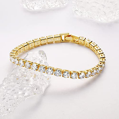 MDFUN 18K Yellow Gold Plated Round Tennis Bracelet for Women – Elegant 5mm Cubic Zirconia Tennis Bracelet – Great Gift for Mom, Wife & Loved Ones Size 6-8.5 inches - style: Round CZ- 6.5 in