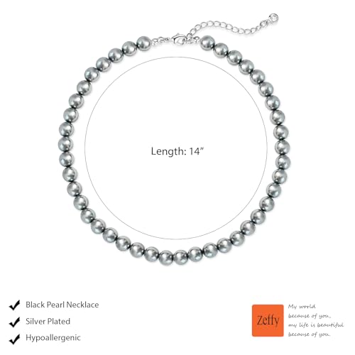 Zeffy Pearl Necklace 4MM/6MM/8MM Dainty Round Imitation Pearl Choker Necklace Wedding Pearl Necklace Delicate Jewelry for Women Simple Bridesmaid Jewelry Gifts - style: 8mm Grey Pearl Necklace(14"+2")