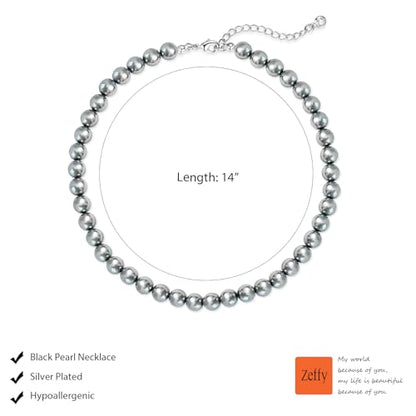 Zeffy Pearl Necklace 4MM/6MM/8MM Dainty Round Imitation Pearl Choker Necklace Wedding Pearl Necklace Delicate Jewelry for Women Simple Bridesmaid Jewelry Gifts - style: 8mm Grey Pearl Necklace(14"+2")