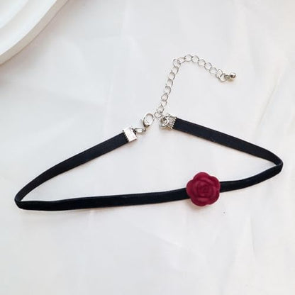 Handcrafted Velvet Choker Necklace with Exquisite Camellia Pendant Fashion Jewelry for Women - color: BLACK02R