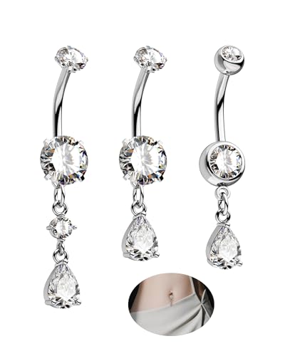Belly Button Rings Pack 14G Belly Piercing Jewelry 316L Stainless Steel Belly Rings for Women 3PCS Navel Piercing Jewelry - color: Sliver