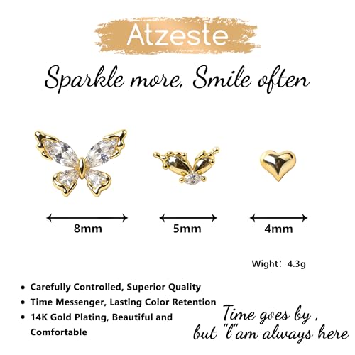 Shiny Gold Butterfly Earrings for Women | 14K Real Gold Plated Butterfly Earrings for Women, Dainty & Trendy Butterfly Stud Earrings for Fashion Jewelry Gifts - color: AZ39