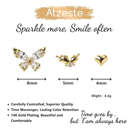 Shiny Gold Butterfly Earrings for Women | 14K Real Gold Plated Butterfly Earrings for Women, Dainty & Trendy Butterfly Stud Earrings for Fashion Jewelry Gifts - color: AZ39