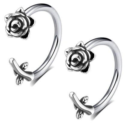 16G Rose Flower Lip Rings Surgical Steel Snake Bite Jewelry for Snake Bites Piecing, Horseshoe Labret Jewelry for Lip Piercing, 16 Gauge - size: 16G-12mm, style: 2 Pcs