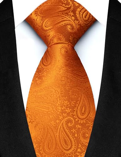 JEMYGINS Mens Paisley Tie and Lapel Pin Necktie Pocket Square and Tie Clip with Sets for Business Casual 4PCS - color: Orange