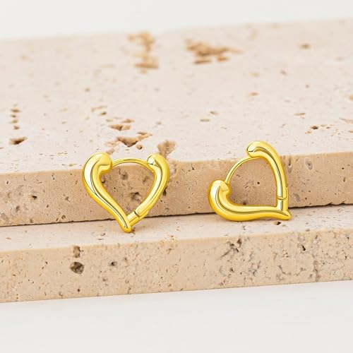 Heart Shaped Hoop Earrings for Women | 14k Gold Silver Plated, Small Heart Earring, Huggie Hoops, Lightweight, Jewelry Gifts - color: 01Heart-Gold