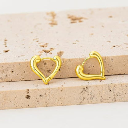 Heart Shaped Hoop Earrings for Women | 14k Gold Silver Plated, Small Heart Earring, Huggie Hoops, Lightweight, Jewelry Gifts - color: 01Heart-Gold