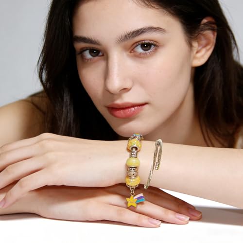 Exway 10 Pcs Elastic charm Bracelet chain Stainless Steel Cable Wire Twisted Cuff Bangle Bracelet Gold charm Bracelets Kit for Crafts DIY Women Jewelry Making - color: gold, size: 7.0in