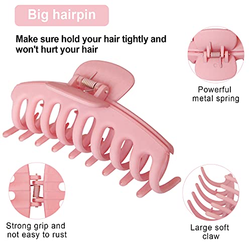 2 Pack Big Hair Claw Clips Nonslip Large Claw Clip for Women and Girls Hair,Strong Hold Grips Hair Accessories 4 Inch (Pink) - color: Pink