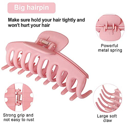 2 Pack Big Hair Claw Clips Nonslip Large Claw Clip for Women and Girls Hair,Strong Hold Grips Hair Accessories 4 Inch (Pink) - color: Pink