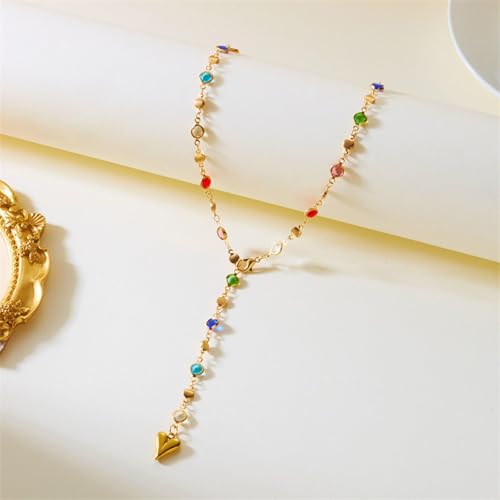 Long Heart Pendant Necklace Colorful Rhinestone Y Necklace Heart Lariat Jewelry Multicolor Party Outfit Accessory - color: A1:lariat necklace