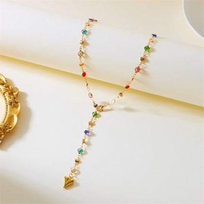 Long Heart Pendant Necklace Colorful Rhinestone Y Necklace Heart Lariat Jewelry Multicolor Party Outfit Accessory - color: A1:lariat necklace