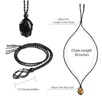 weryerker Natural Gemstone Pendant Necklace Healing Crystal Stone Pendant with Hand-Woven Rope Adjustable for Women Men - color: 1pc Black Obsidian 1