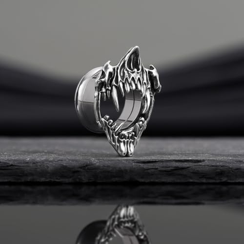 Stainless Steel Tunnels, Open Mouth Sharp Teeth design Earring Plugs, Screw Back Piercing Expander Stretchers. - size: 6mm