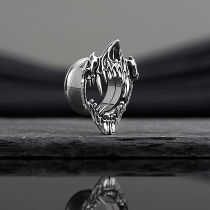 Stainless Steel Tunnels, Open Mouth Sharp Teeth design Earring Plugs, Screw Back Piercing Expander Stretchers. - size: 6mm