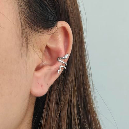 Gold Ear Cuff Earrings for Women Non Piercing 14K Gold Plated/Silver Cuff Clip On Cartilage Hoop Shining Cubic Zirconia Twisted Chain Ear Clip On Earring for Women Chunky Ear Cuffs Earrings - color: Silver-Snake