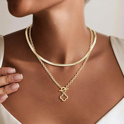 M MOOHAM Cross Necklace for Women Non Tarnish - 14K Gold Plated Dainty Clover Cross Layered Necklaces Stack Set Herringbone Figaro Paperclip Chain Necklace Trendy Religious Baptism Faith Jewelry Gifts - color: clover