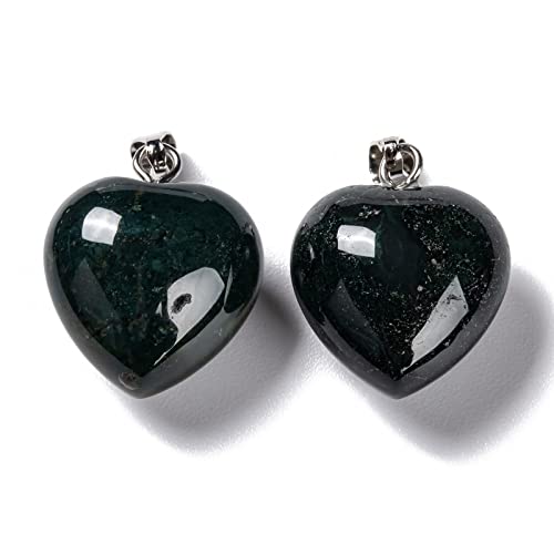 10Pcs Heart Stone Charm Pendants Natural Moss Agate Gemstone Pendants with Platinum Brass Loops for DIY Necklace Keychains Earring Crafts Supplies - color: Moss Agate