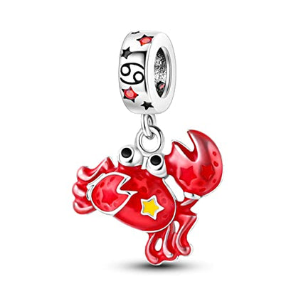 Zodiac Sign Charms for Bracelet Necklace 925 Sterling Silver Charms 12 Constellation/Horoscope Star Dangle Birthstone Beads, Birthday Jewelry Gifts for Women Men - color: Zodiac Cancer(6.21～7.22)