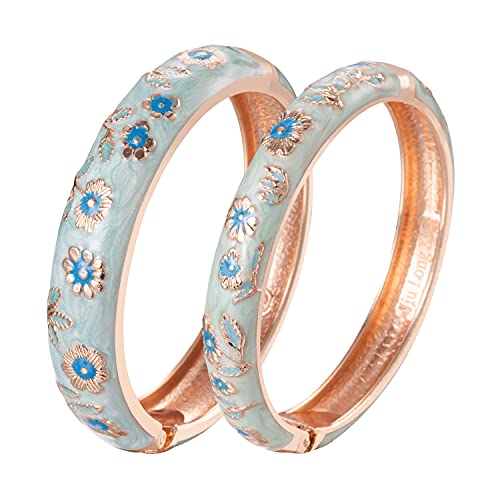 UJOY Cloisonne Chinese Panda Bracelets-Plated Gorgeous Handcrafted Gifts Enamel Bangles Set for Women 55C43 - color: 2 Pcs Set-C36-Light Blue