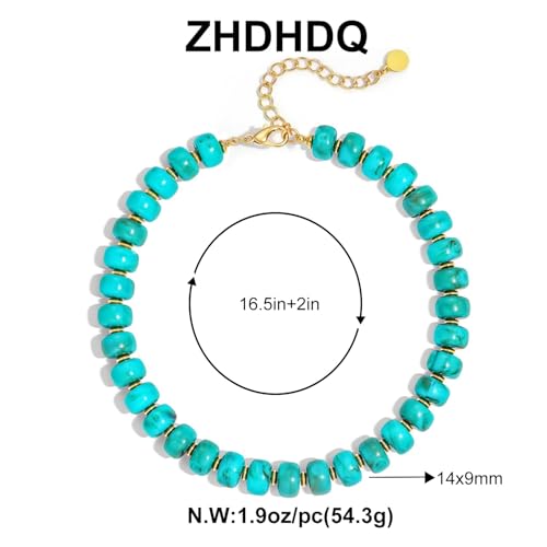 Chunky Beaded Necklace for Women, Colorful Boho Statement Necklace, Gold Chunky Resin Large Bead Necklace, Waterproof Summer Beach Jewelry Gifts for Women - color: Turquoise