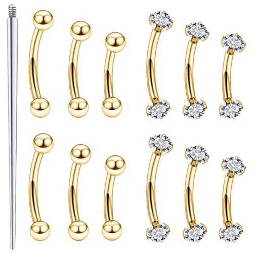 18G 16G 14G Eyebrow Ring Piercing Jewelry Surgical Steel Internal Thread Vertical Labret Lip Ring Rook Daith Earrings Belly Button Ring Piercing Jewelry for Women Men Silver Black Gold - color: Gold, size: 18 Gauge