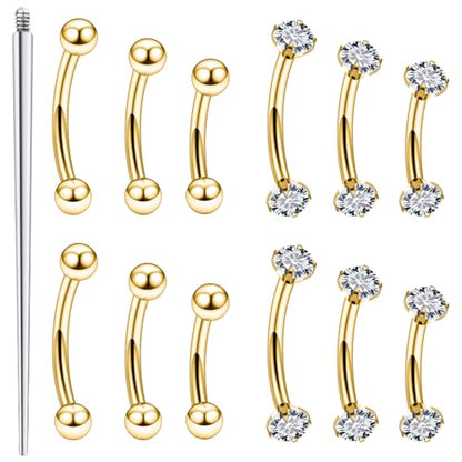 18G 16G 14G Eyebrow Ring Piercing Jewelry Surgical Steel Internal Thread Vertical Labret Lip Ring Rook Daith Earrings Belly Button Ring Piercing Jewelry for Women Men Silver Black Gold - color: Gold, size: 18 Gauge
