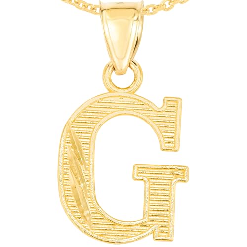 Floreo 10k Yellow Gold 0.45" Personalized Lighting Alphabet Letter A - Z Initial Charm Pendant with optional Extendable Chain Necklace - size: Pendant with Adjustable Chain, 18", style: - G -