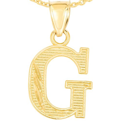 Floreo 10k Yellow Gold 0.45" Personalized Lighting Alphabet Letter A - Z Initial Charm Pendant with optional Extendable Chain Necklace - size: Pendant with Adjustable Chain, 18", style: - G -
