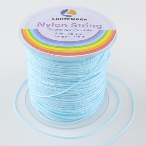 LUSTEMBER 0.8mm Nylon String, Strong Bracelet String, Durable Nylon Cord for Jewelry Making, Bracelets, Beading, Necklaces, Rattail Braiding, Kumihimo, Wind Chimes, Blinds and Handicrafts - size: Sky Blue