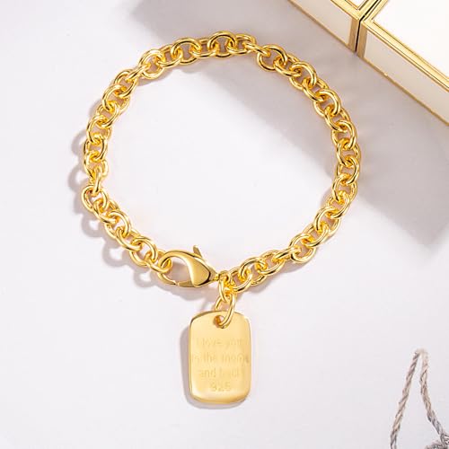 Dankadi Women 925 Sterling Silver Round Cable Wire Link Bracelet Charm Heart-Bell-Square-Circle Pendant Chain Bangle Fine Jewelry Gift For Wife Her - color: 8.5MM Gold Square Pendant, size: 7 in