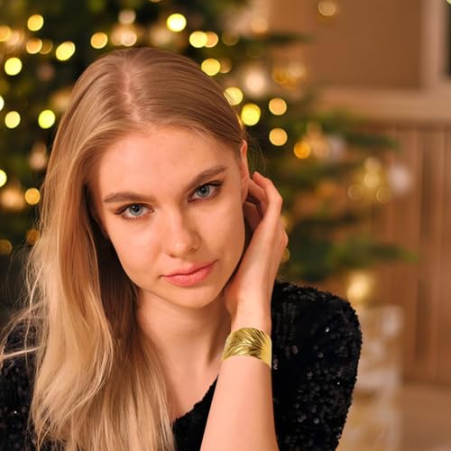 18k Gold Plated Adjustable Cuff Bracelets Personalized Open Wide Leaf Bracelet Natural Stone Cuff Bangle Buckle Bracelet Jewelry Gift for Women