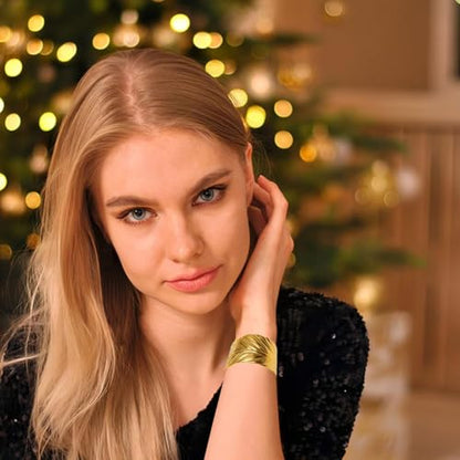 18k Gold Plated Adjustable Cuff Bracelets Personalized Open Wide Leaf Bracelet Natural Stone Cuff Bangle Buckle Bracelet Jewelry Gift for Women