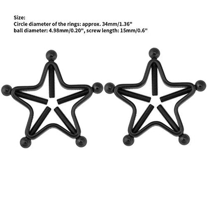 1 Pair Adults Non-Piercings Nipple Shield Adjustable Body Piercing Geometric Stars Nipple Clamp Ring Body Jewelry - color: #1 Black