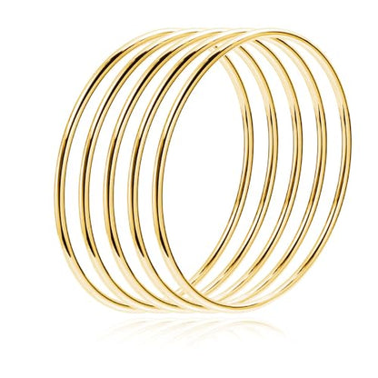 Fashion Shiny Thin Round Stainless Steel Bangle Bracelets for Women (1/3/5/8 Set) - style: Gold-5 Set