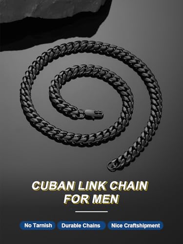 ChainsPro Stainless Steel Mens Cuban Link Chains, Hip Hop Miami Necklace | Daily Wear Jewelry with Gift Box, Silver/Gold Plated/Black, Sweatproof & Waterproof, Hypoallergenic Men Chains, No Tarnish - color: Black