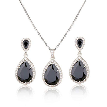 Bridal Jewelry Set for Wedding - 18k Plated Teardrop CZ Crystal Cubic Zirconia Rhinestone Necklace Earrings Set for Bride Bridesmaids Mother of Bride Party Prom Birthstone Costume Jewelry - color: Dec-Black Zircon
