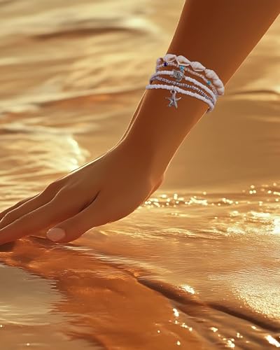 Shell Bracelets for Women Layered Seashell Starfish Bracelets Stackable Stretch Boho Beaded Bracelet Summer Beach Surfer Bracelet Seaside Beach Dress Outfits Accessories - color: A6:shell bracelets