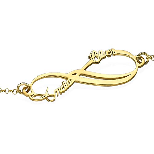 Personalized Infinity Bracelet - Choose Your Style - Sterling Silver, Solid Gold or Plated - Rolo Chain - color: 18K Gold Plated Silver, size: 2 Name Bracelet