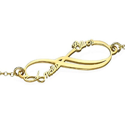 Personalized Infinity Bracelet - Choose Your Style - Sterling Silver, Solid Gold or Plated - Rolo Chain - color: 18K Gold Plated Silver, size: 2 Name Bracelet