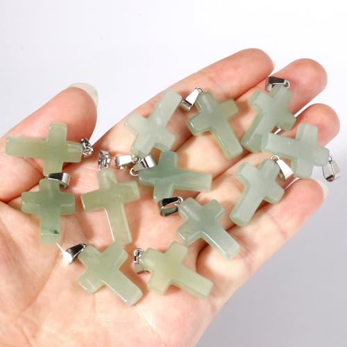 12PCS Natural Stone Cross Pendant Gemstone Charms Bulk for Jewelry Making | Healing Crystal Quartz Chakra Reiki Gemstone Pendants Charms Bulk for Necklace Craft - color: Green Aventurine Cross