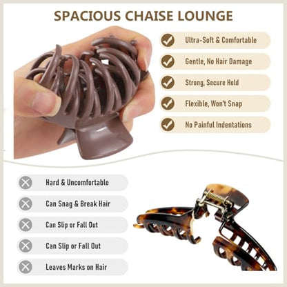 4 Pack Silicone Flexible Hair Claw Clips - Nonslip Large Bendable Soft Claw Clip for Women, Silicone Hair Clips Hair Accessories - color: White+Khaki+Coffee+Dark red