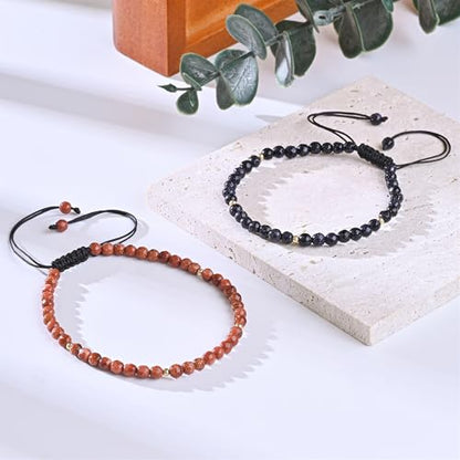 Natural Stone&925 Sterling Silver/18K Gold Anklet,│4MM│9-12 in│, Hand Woven, Adjustable Size - color: Tangent Plane Blue Aventurine Anklet，4MM