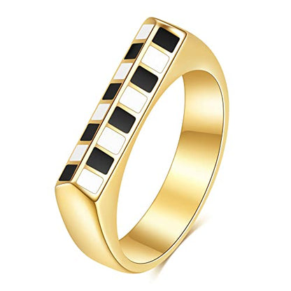 MYNENEY Stainless Steel Square Shape Signet for Men Statement Ring - color: B&W Lattice