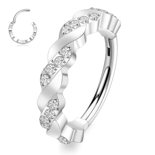 FUNLMO 316L Surgical Steel Nose Ring Septum Ring Cube Zircon Cartilage Earring Conch Tragus Helix Rook Daith Piercing Jewelry - style: 16G 10mm, Silver,crossover CZ
