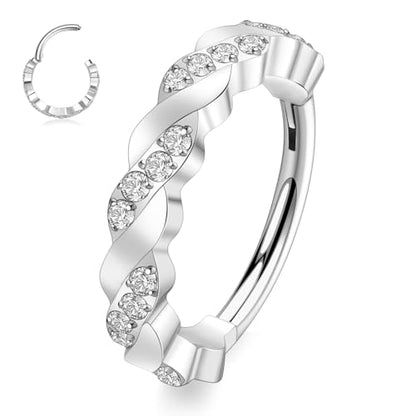 FUNLMO 316L Surgical Steel Nose Ring Septum Ring Cube Zircon Cartilage Earring Conch Tragus Helix Rook Daith Piercing Jewelry - style: 16G 10mm, Silver,crossover CZ